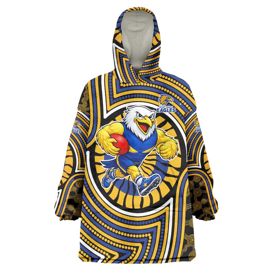 West Coast Eagles Wearable Blanket Hoodie Indigenous Monochrome Dot Art Mascot Style