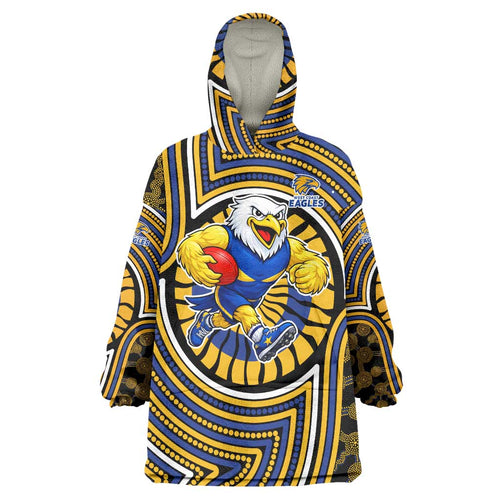 West Coast Eagles Wearable Blanket Hoodie Indigenous Monochrome Dot Art Mascot Style