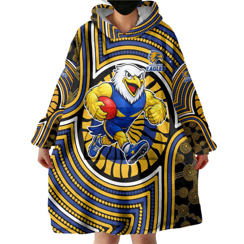 West Coast Eagles Wearable Blanket Hoodie Indigenous Monochrome Dot Art Mascot Style