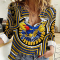 West Coast Eagles Women Casual Shirt Indigenous Monochrome Dot Art Mascot Style