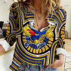 West Coast Eagles Women Casual Shirt Indigenous Monochrome Dot Art Mascot Style