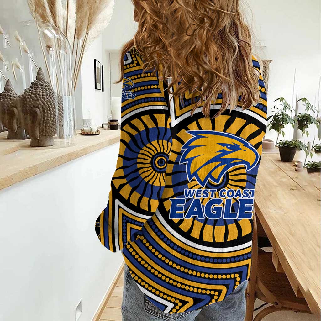 West Coast Eagles Women Casual Shirt Indigenous Monochrome Dot Art Mascot Style
