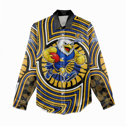 West Coast Eagles Women Casual Shirt Indigenous Monochrome Dot Art Mascot Style