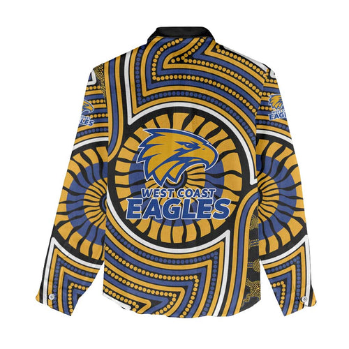 West Coast Eagles Women Casual Shirt Indigenous Monochrome Dot Art Mascot Style