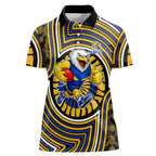 West Coast Eagles Women Polo Shirt Indigenous Monochrome Dot Art Mascot Style