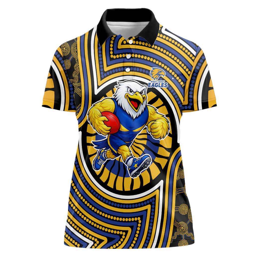 West Coast Eagles Women Polo Shirt Indigenous Monochrome Dot Art Mascot Style