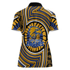 West Coast Eagles Women Polo Shirt Indigenous Monochrome Dot Art Mascot Style
