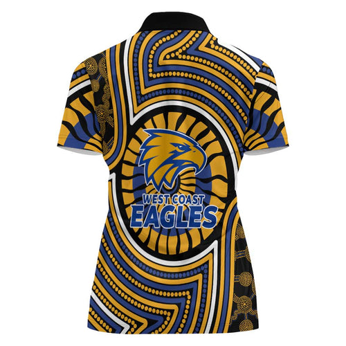 West Coast Eagles Women Polo Shirt Indigenous Monochrome Dot Art Mascot Style