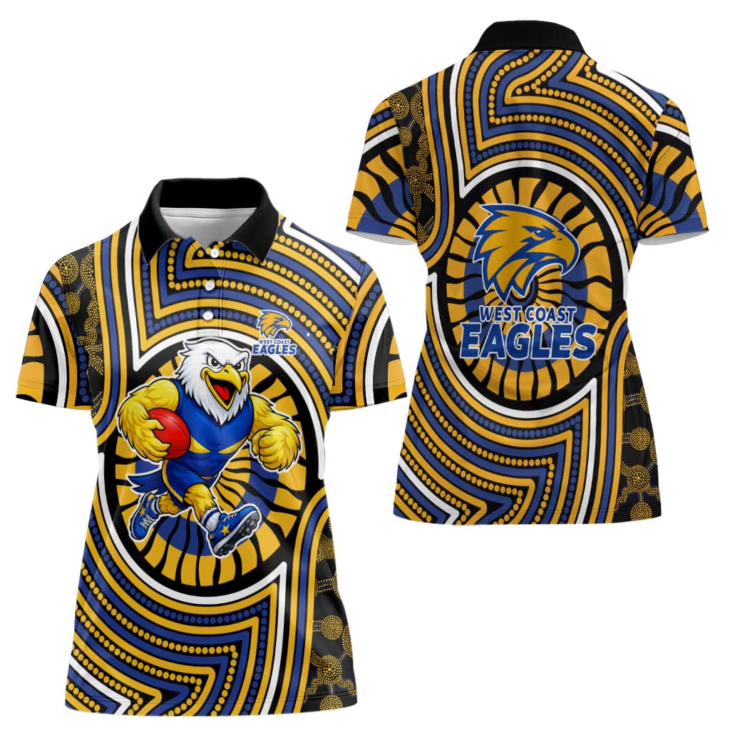West Coast Eagles Women Polo Shirt Indigenous Monochrome Dot Art Mascot Style