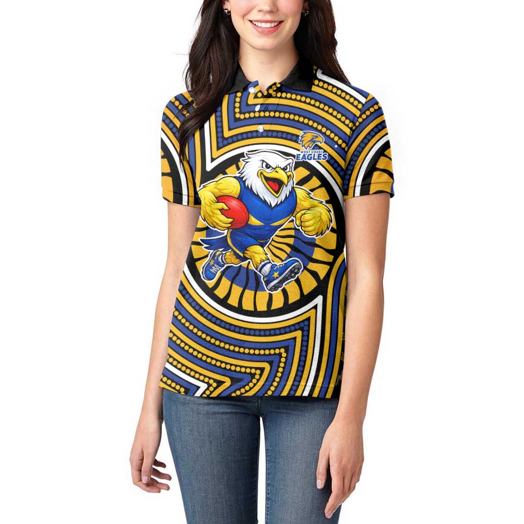 West Coast Eagles Women Polo Shirt Indigenous Monochrome Dot Art Mascot Style