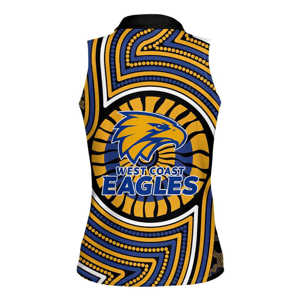 West Coast Eagles Women Sleeveless Polo Shirt Indigenous Monochrome Dot Art Mascot Style