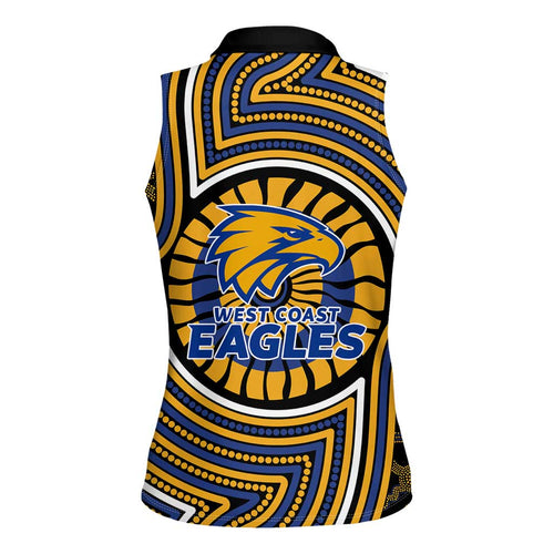 West Coast Eagles Women Sleeveless Polo Shirt Indigenous Monochrome Dot Art Mascot Style