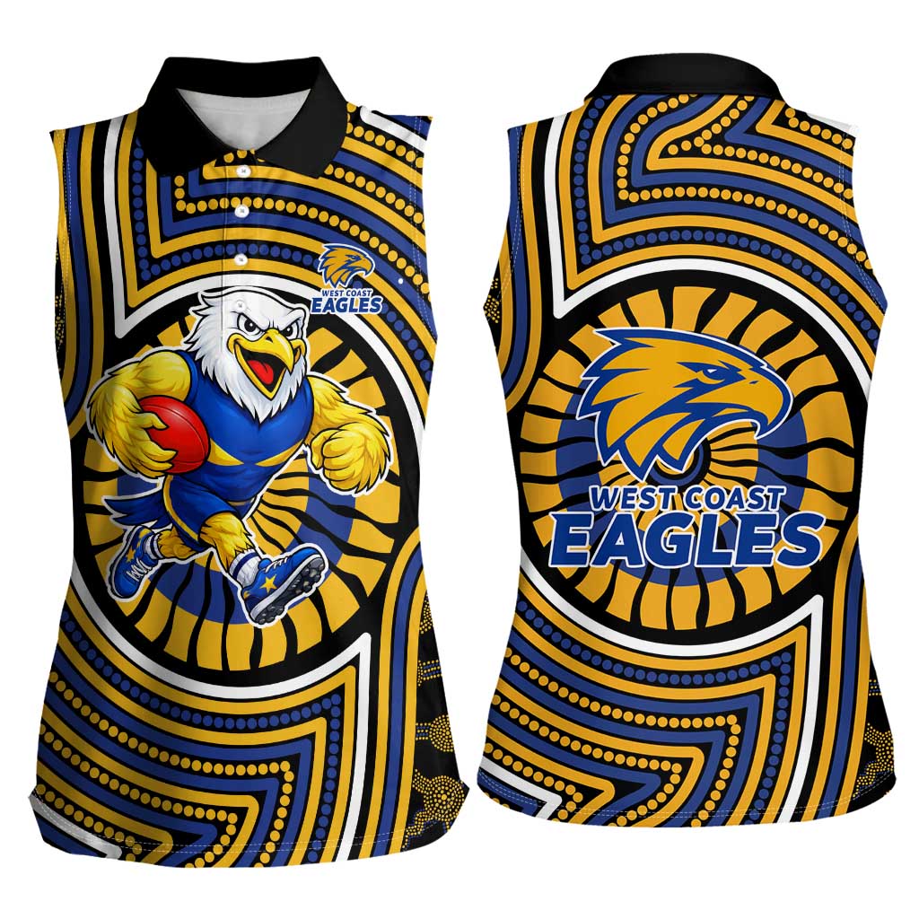 West Coast Eagles Women Sleeveless Polo Shirt Indigenous Monochrome Dot Art Mascot Style