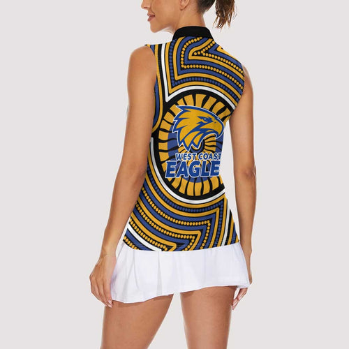 West Coast Eagles Women Sleeveless Polo Shirt Indigenous Monochrome Dot Art Mascot Style