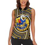 West Coast Eagles Women Sleeveless Polo Shirt Indigenous Monochrome Dot Art Mascot Style