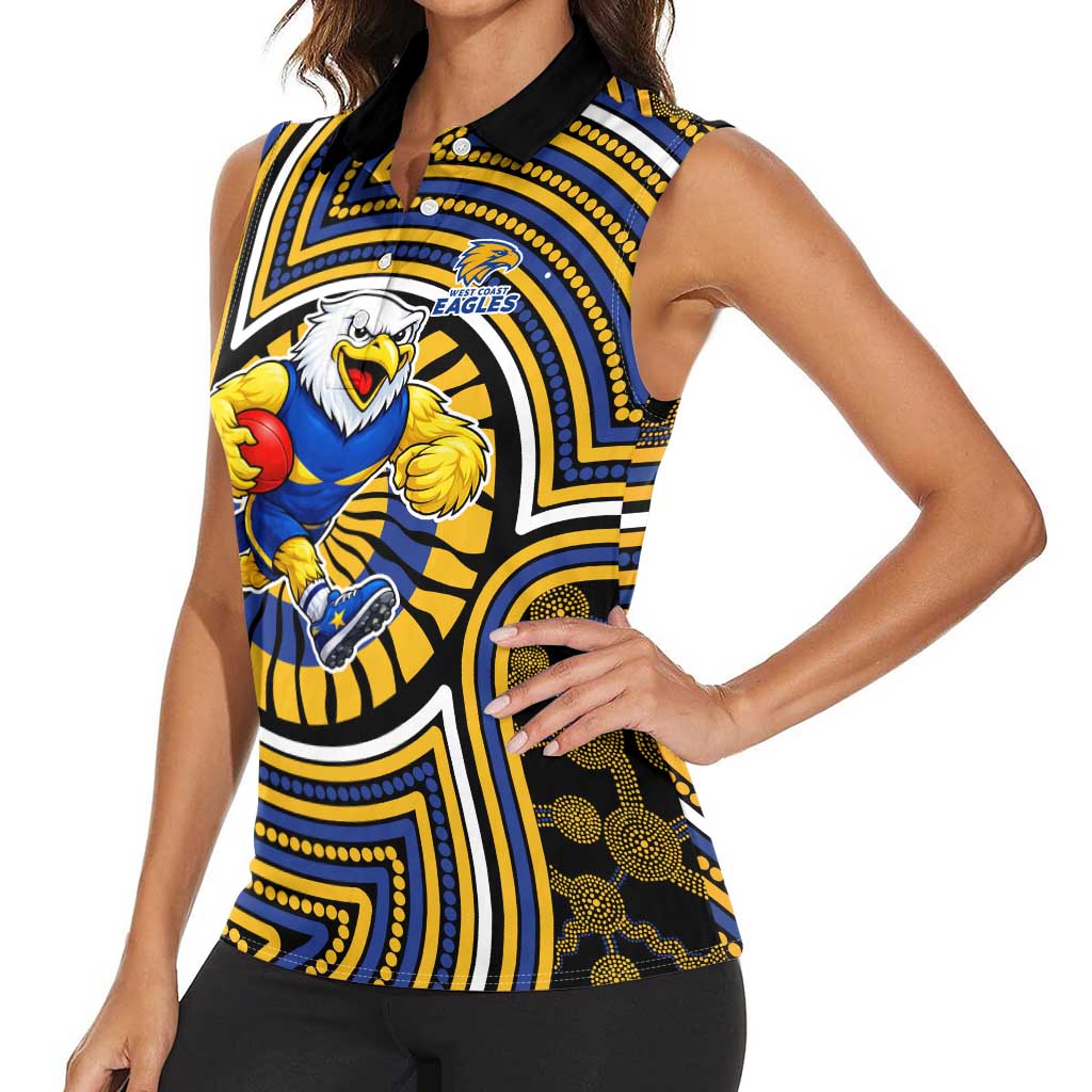 West Coast Eagles Women Sleeveless Polo Shirt Indigenous Monochrome Dot Art Mascot Style