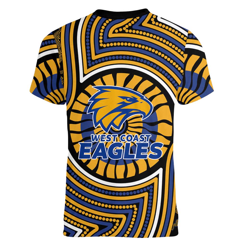 West Coast Eagles Women V-Neck T-Shirt Indigenous Monochrome Dot Art Mascot Style