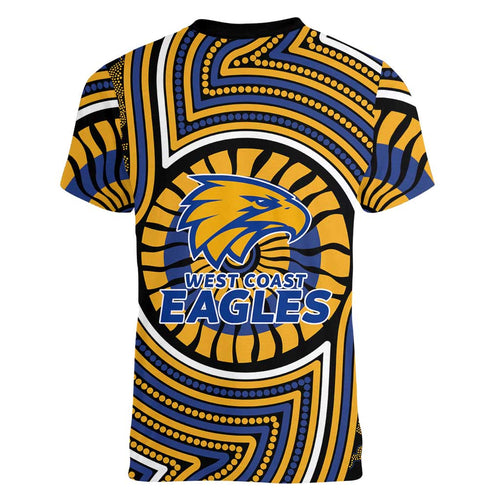 West Coast Eagles Women V-Neck T-Shirt Indigenous Monochrome Dot Art Mascot Style