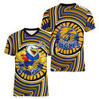 West Coast Eagles Women V-Neck T-Shirt Indigenous Monochrome Dot Art Mascot Style