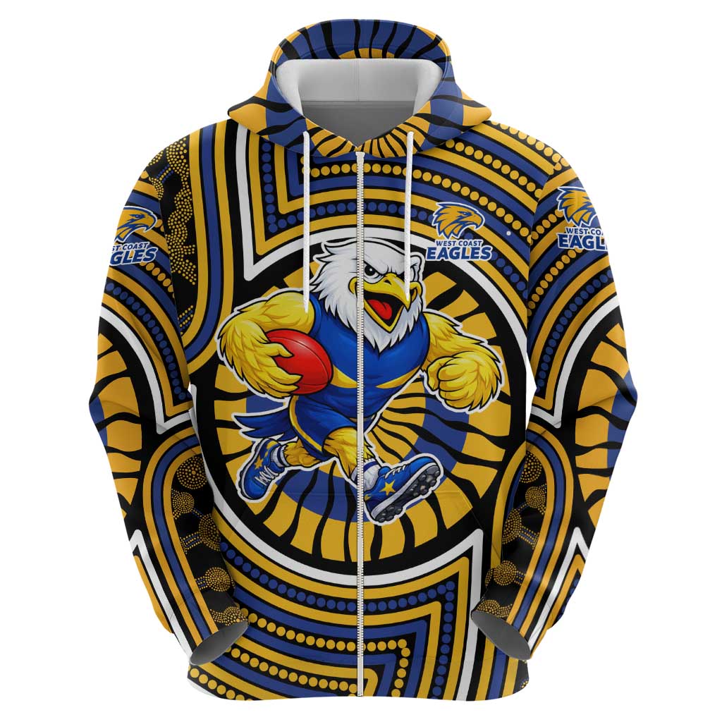 West Coast Eagles Zip Hoodie Indigenous Monochrome Dot Art Mascot Style