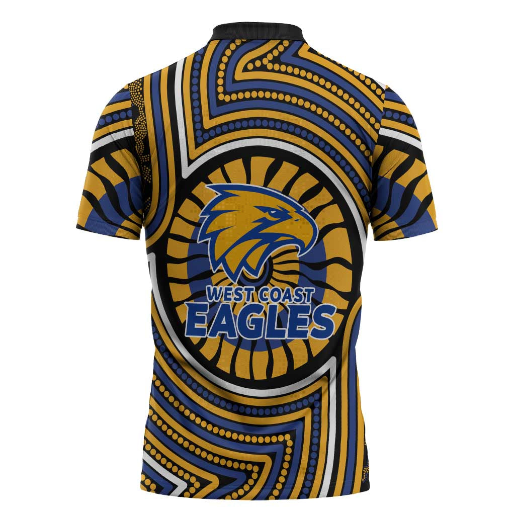 West Coast Eagles Zipper Polo Shirt Indigenous Monochrome Dot Art Mascot Style