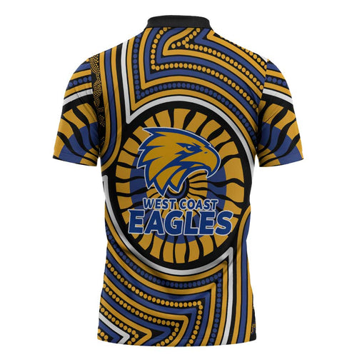 West Coast Eagles Zipper Polo Shirt Indigenous Monochrome Dot Art Mascot Style