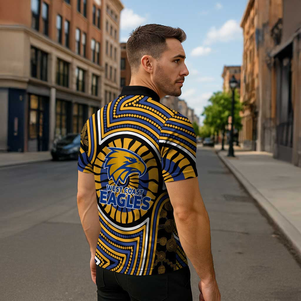 West Coast Eagles Zipper Polo Shirt Indigenous Monochrome Dot Art Mascot Style