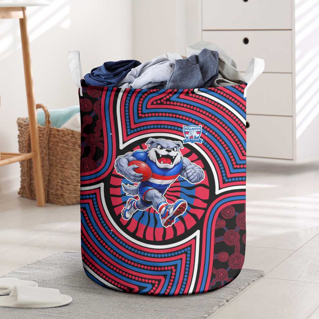 Western Bulldogs Laundry Basket Indigenous Monochrome Dot Art Mascot Style