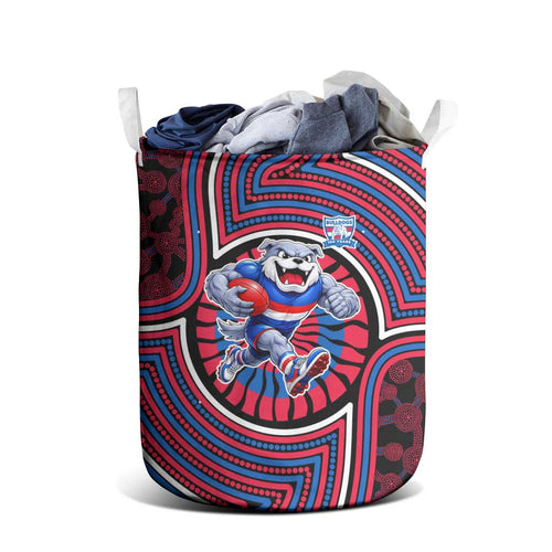Western Bulldogs Laundry Basket Indigenous Monochrome Dot Art Mascot Style