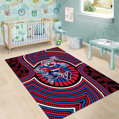 Western Bulldogs Area Rug Indigenous Monochrome Dot Art Mascot Style
