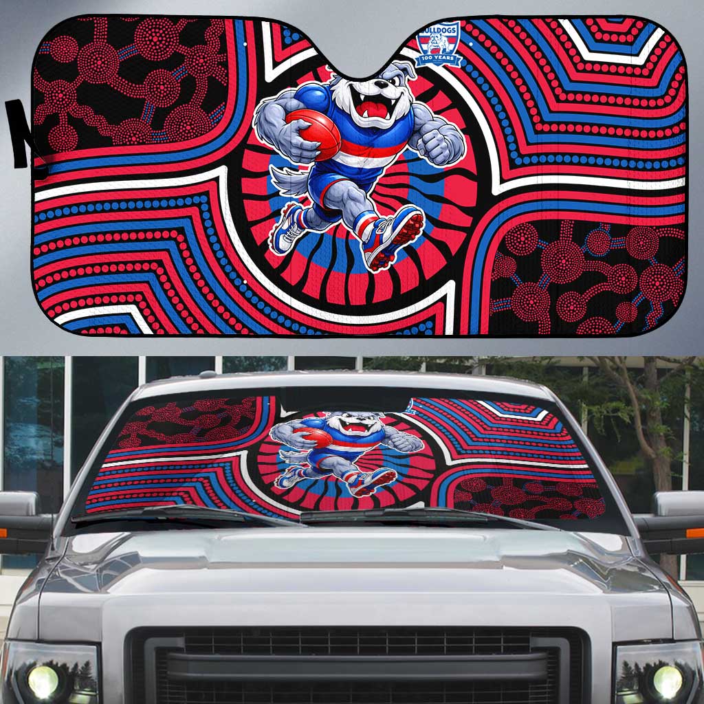 Western Bulldogs Auto Sun Shade Indigenous Monochrome Dot Art Mascot Style