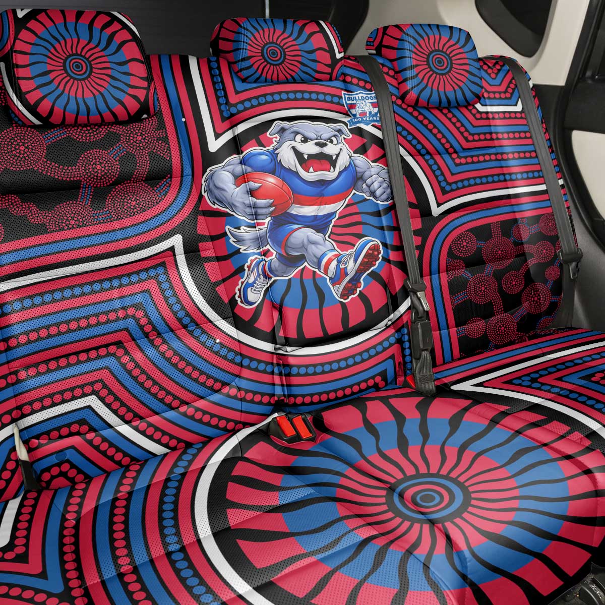 Western Bulldogs Back Car Seat Cover Indigenous Monochrome Dot Art Mascot Style