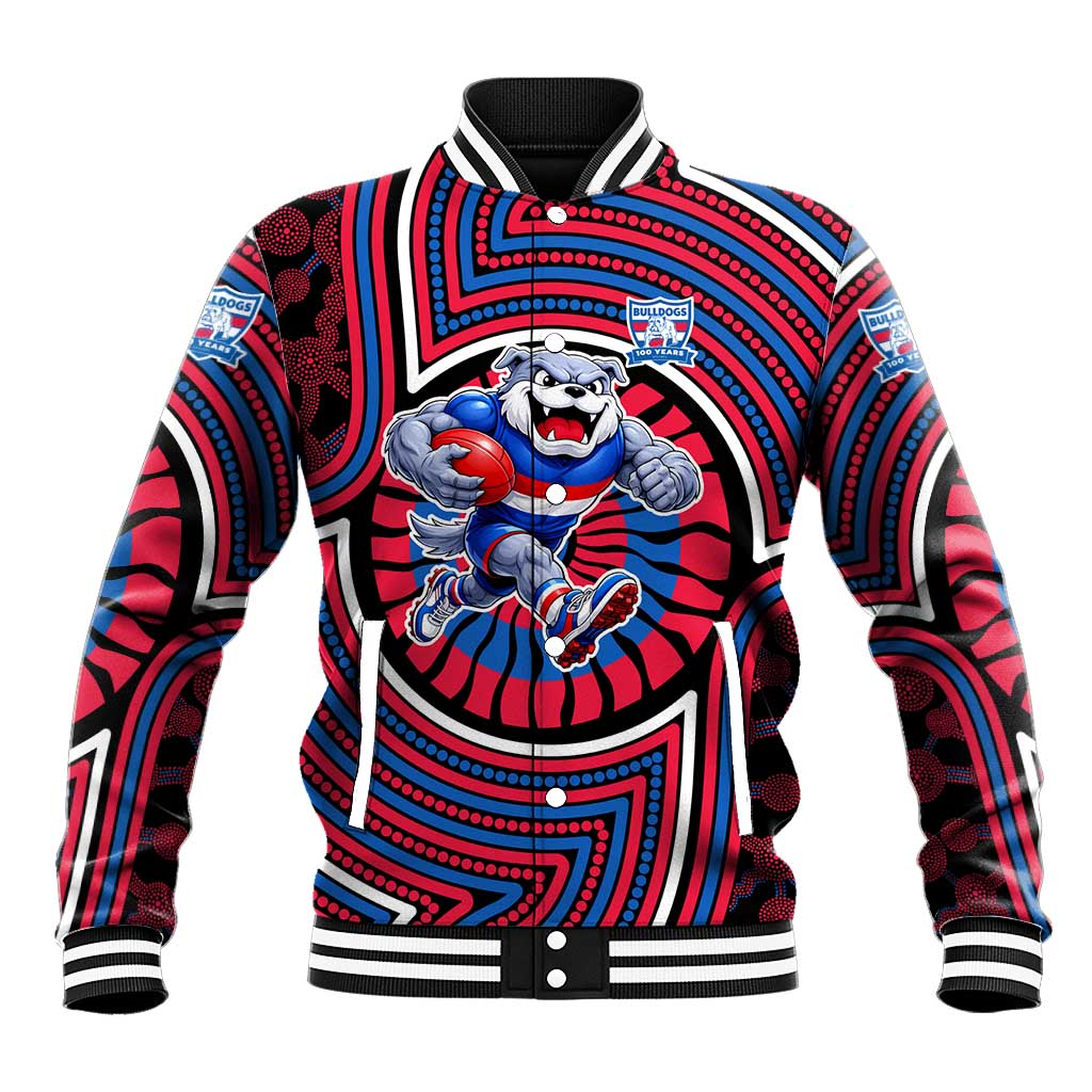 Western Bulldogs Baseball Jacket Indigenous Monochrome Dot Art Mascot Style