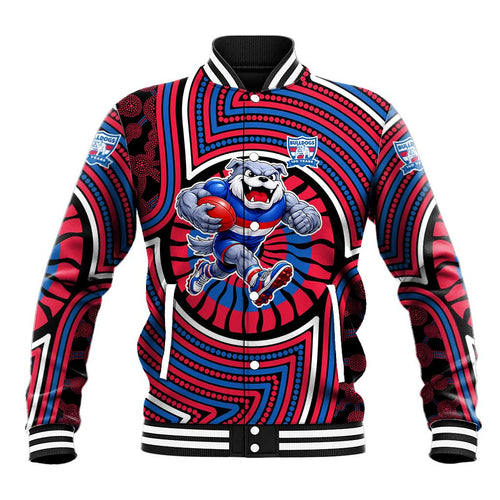 Western Bulldogs Baseball Jacket Indigenous Monochrome Dot Art Mascot Style