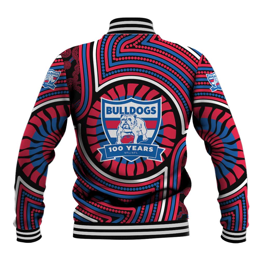 Western Bulldogs Baseball Jacket Indigenous Monochrome Dot Art Mascot Style
