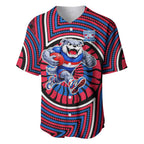 Western Bulldogs Baseball Jersey Indigenous Monochrome Dot Art Mascot Style