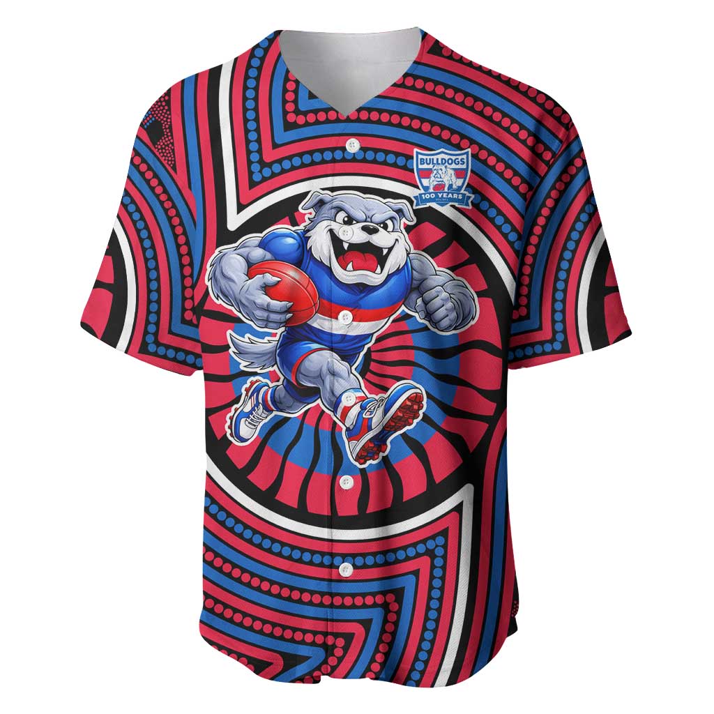 Western Bulldogs Baseball Jersey Indigenous Monochrome Dot Art Mascot Style