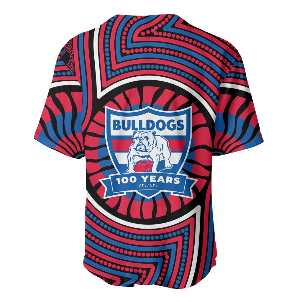 Western Bulldogs Baseball Jersey Indigenous Monochrome Dot Art Mascot Style