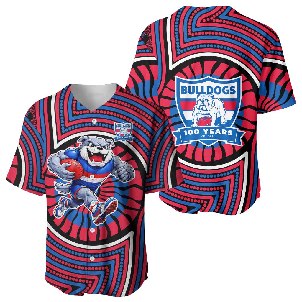 Western Bulldogs Baseball Jersey Indigenous Monochrome Dot Art Mascot Style