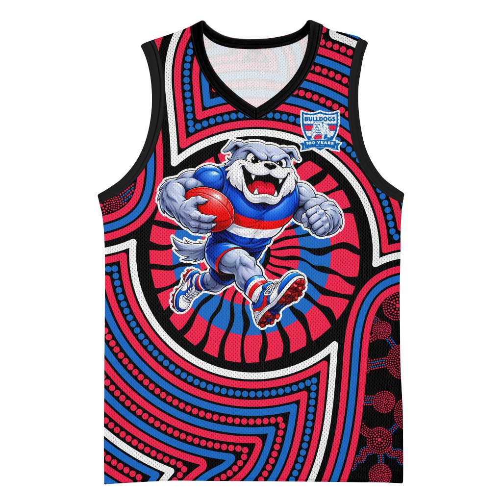 Western Bulldogs Basketball Jersey Indigenous Monochrome Dot Art Mascot Style