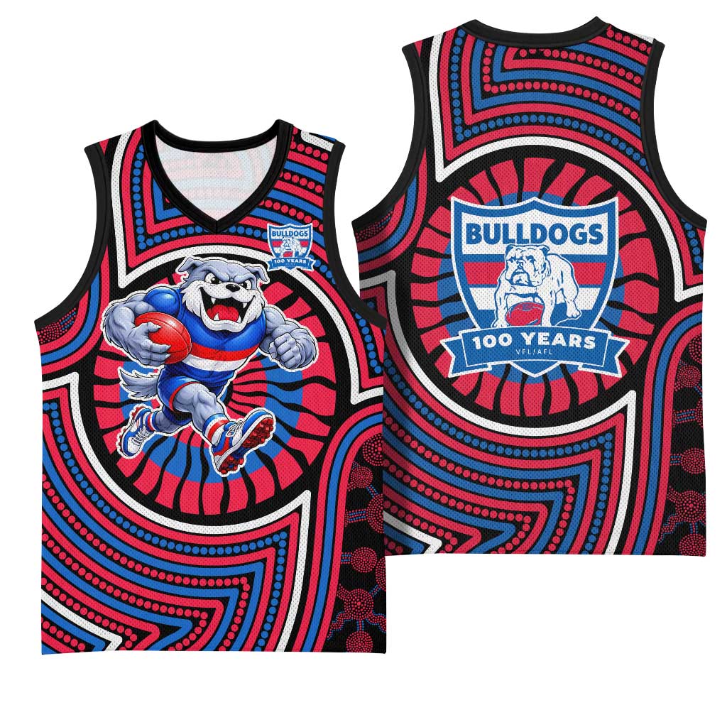 Western Bulldogs Basketball Jersey Indigenous Monochrome Dot Art Mascot Style