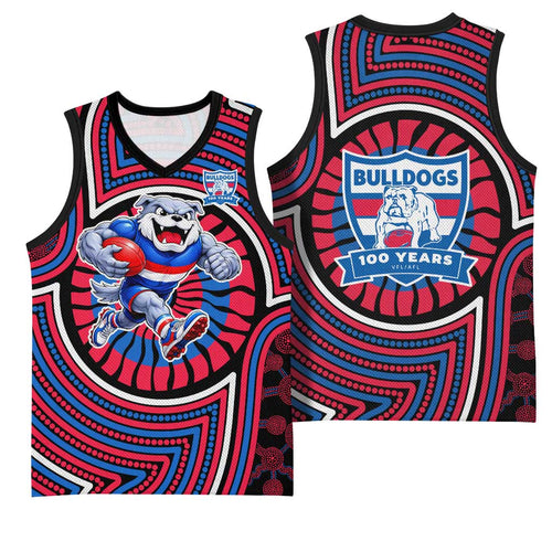 Western Bulldogs Basketball Jersey Indigenous Monochrome Dot Art Mascot Style