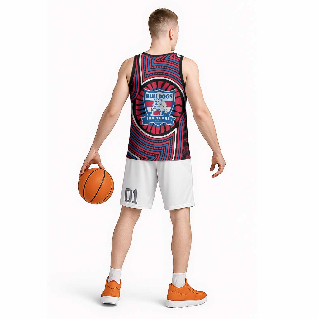 Western Bulldogs Basketball Jersey Indigenous Monochrome Dot Art Mascot Style