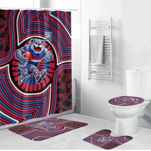Western Bulldogs Bathroom Set Indigenous Monochrome Dot Art Mascot Style