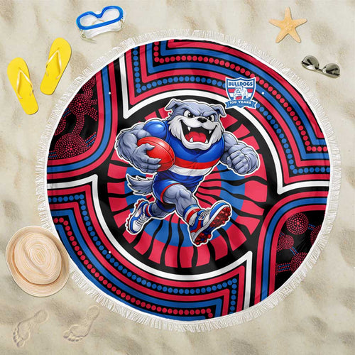 Western Bulldogs Beach Blanket Indigenous Monochrome Dot Art Mascot Style
