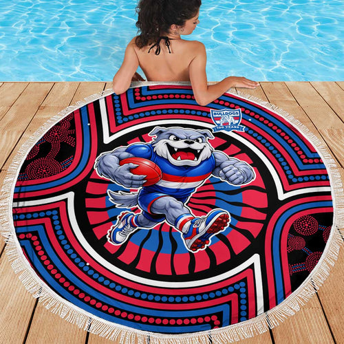 Western Bulldogs Beach Blanket Indigenous Monochrome Dot Art Mascot Style