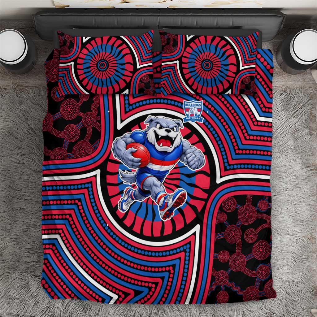 Western Bulldogs Bedding Set Indigenous Monochrome Dot Art Mascot Style
