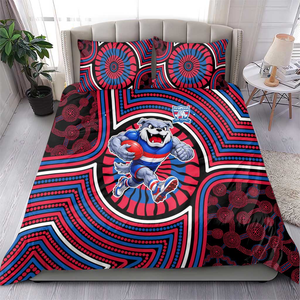 Western Bulldogs Bedding Set Indigenous Monochrome Dot Art Mascot Style