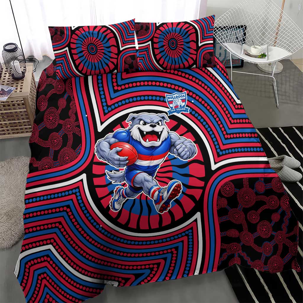 Western Bulldogs Bedding Set Indigenous Monochrome Dot Art Mascot Style
