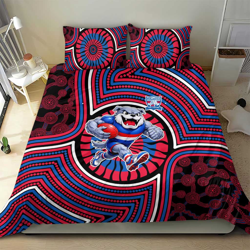 Western Bulldogs Bedding Set Indigenous Monochrome Dot Art Mascot Style